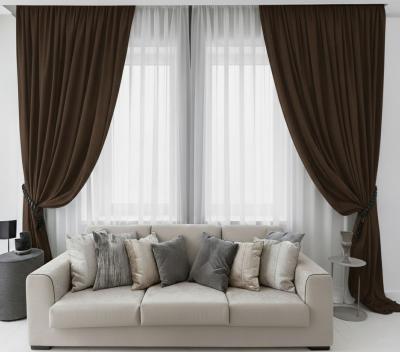 Плътни тъмнокафяви пердета по поръчка - готови за окачване