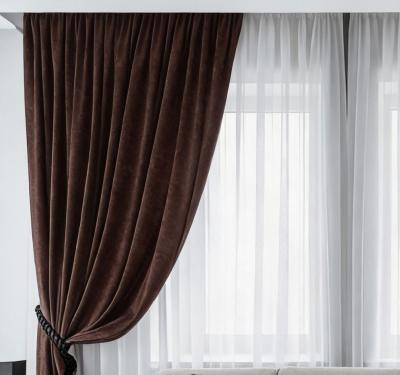 Плътни тъмнокафяви пердета по поръчка - готови за окачване
