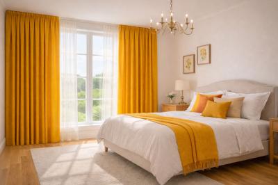 Плътно готово перде от висококачествена материя - цвят горчица