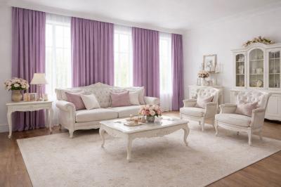 Плътни лилави пердета с дълбок цвят и благородно присъствие, готови за окачване