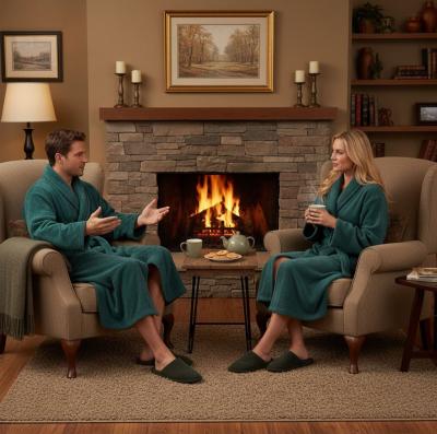 Пухкав домашен халат от микрофибър - петролнозелен, за мъж и за жена