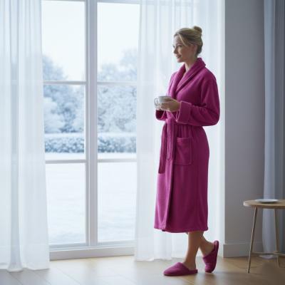Пухкав домашен халат за даму - цикламен, микрофибър