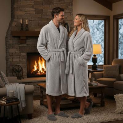 Домашен халат от микрофибър - светлосив, за мъж и за жена