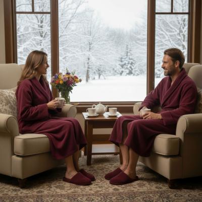 Бордо домашен халат за мъже и жени - полар