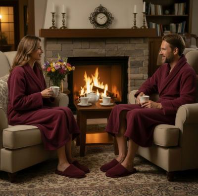 Бордо домашен халат за мъже и жени - полар