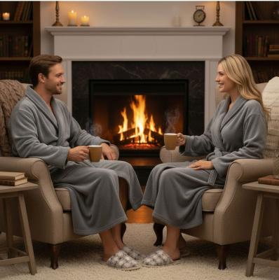 Сив домашен халат от полар, мек и топъл - за зимата