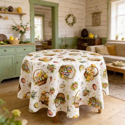 Великденска покривка за маса с красиви кошнички с пъстри яйца и цветя