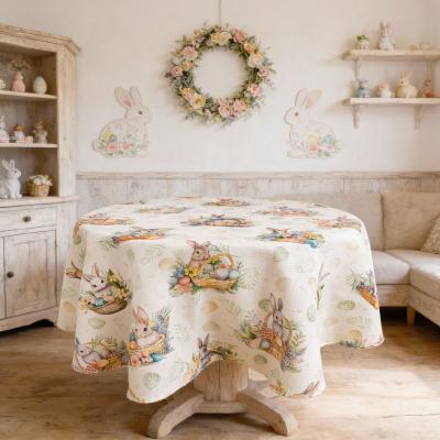 Великденска покривка за маса - рустик с малки кошнички с яйца и зайчета