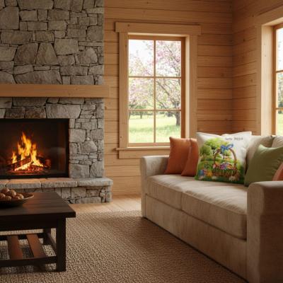 Великденска калъфка от жакардов плат с чудна пасторална картина