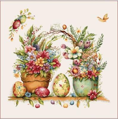 Великденска калъфка за възглавница  - фантастични фигури и златисти нишки