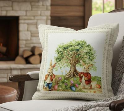 Великденска калъфка с двойка зайци и боядисани яйца