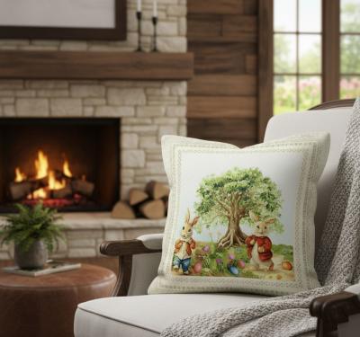 Великденска калъфка с двойка зайци и боядисани яйца