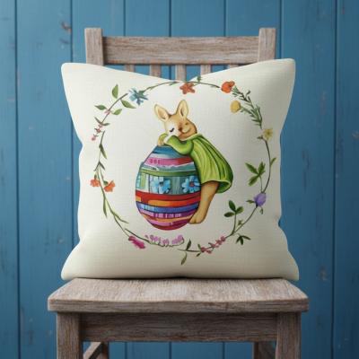 Великденски калъфки от жакард - Зайка с пъстро яйце и венец от пролетни цветя