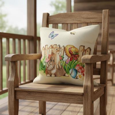 Артистична великденска калъфка със зайчета и яйца - жакард