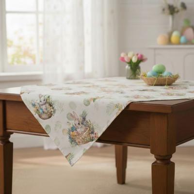 Великденско каре със зайчета и пъстри яйца в кошничка, памук и полиестер с артистичен десен