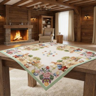 Каре за маса от жакард 90×90 см с великденска декорация и работливи зайци