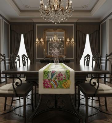 Жакардова покривка за Великден - тишлайфер с пролетна градина и заек