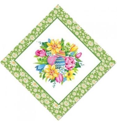 Великденска жакардова салфетка 45×45 см с бордюр и пролетни цветя