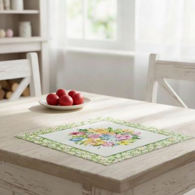 Великденска жакардова салфетка 45×45 см с бордюр и пролетни цветя