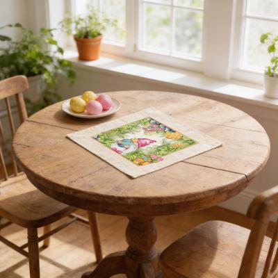 Пъстра великденска салфетка от жакард с джудже в приказна градина