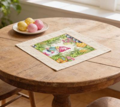 Пъстра великденска салфетка от жакард с джудже в приказна градина