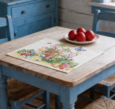 Жакардово каре - салфетка със Заека в пролетна градина