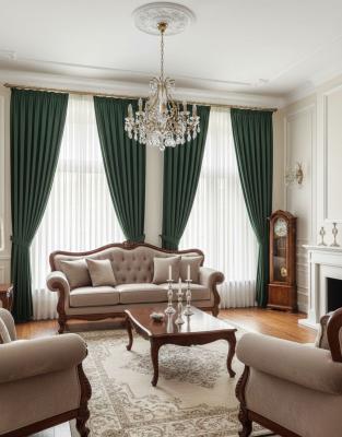 Плътна завеса в тъмнозелен цвят – готова за поставяне