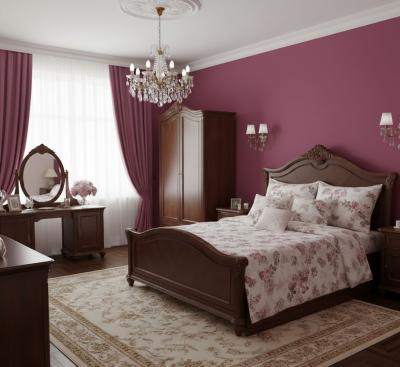 Спален комплект от памучен крепон с флорален десен в розово и капучино