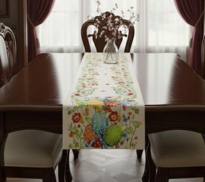 Жакардова покривка - Великденски тишлайфер с пъстри яйца на полянка