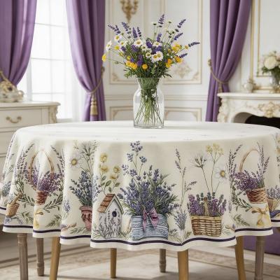 Жакардова покривка за маса Ф160 см с лавандулов десен в провансалски стил