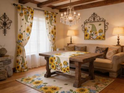 Жакардов тишлайфер със слънчогледи и декоративен мотив