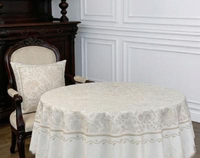 Жакардова покривка в естествени тонове - орнаменти в капучино върху екрю нюанс