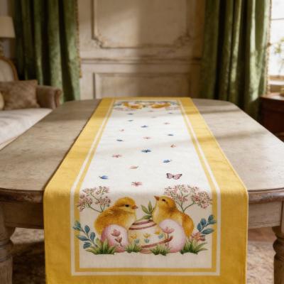 Жакардов тишлайфер за Великден с жълти пиленца -  45×140 см