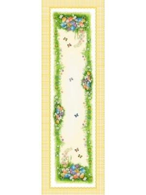 Жакардов великденски тишлайфер с яйца, цветя и рамка на жъти квадратчета