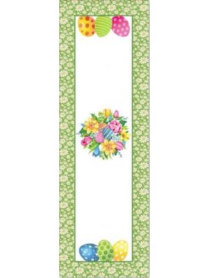 Жакардов великденски тишлайфер с маргаритки, цветен букет и декоративни яйца – 40×140 см