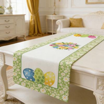 Жакардов великденски тишлайфер с маргаритки, цветен букет и декоративни яйца – 40×140 см