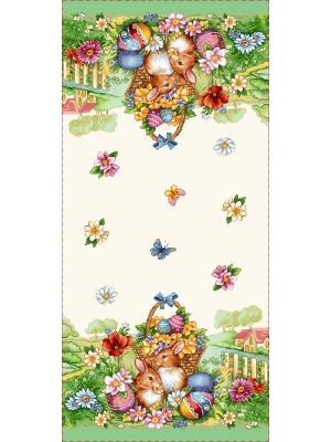 Жакардов великденски тишлайфер със зайчета, кошница и пролетни цветя