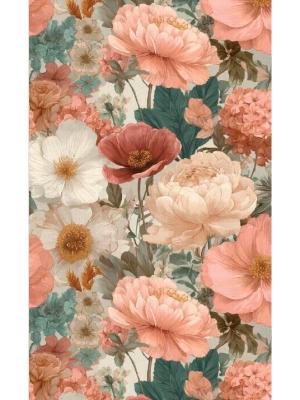 Покривка за маса с едри фигури на цветя в пепел от рози, вижтидж