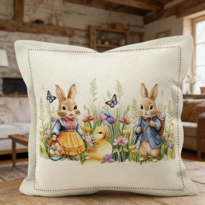 Великденска калъфка в стая рустик с три зайчета