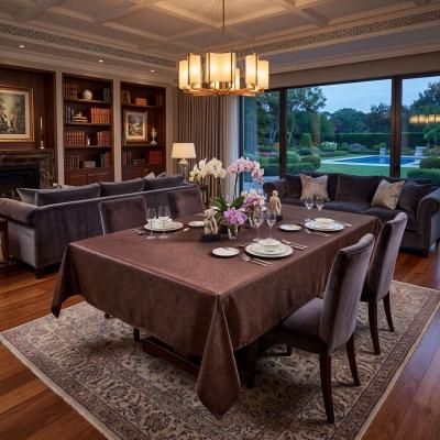 Тъмно кафява покривка за маса: правоъгълна, елипса и кръгла