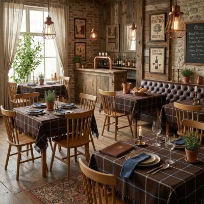 Битова покривка за маса в кафяво каре