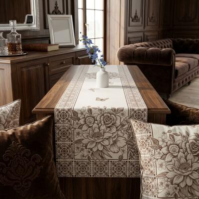 Жакардов тишлайфер с винтидж десен в кафяво – елегантен стил 40×140 см