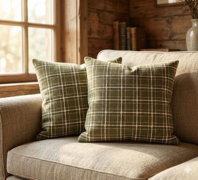 Тъмнозелена декоративна калъфка -  карирана, винтидж