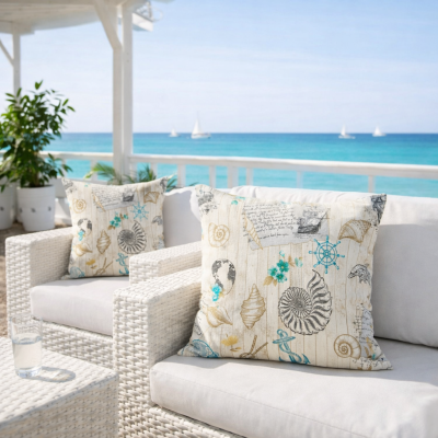 Декоративни калъфки в морски стил от водоустойчив плат в артистичен винтидж дизайн