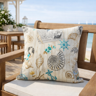 Декоративни калъфки в морски стил от водоустойчив плат в артистичен винтидж дизайн