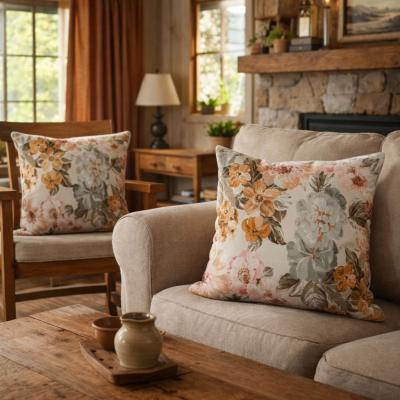 Декоративна калъфка - артистична, бежово-кафяви цветя