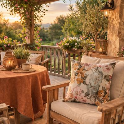 Декоративна калъфка - артистична, бежово-кафяви цветя