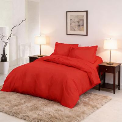 Спален комплект от памучен сатен - червен, едноцветен