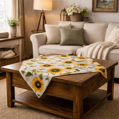 Каре за маса с ярки фигури на слънчогледи, рустик