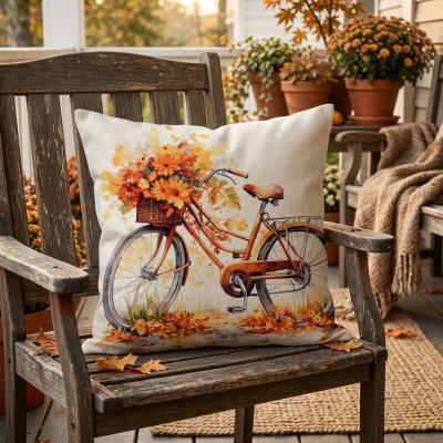 Декоративна калъфка винтидж - Есенна поезия с ретро велосипед